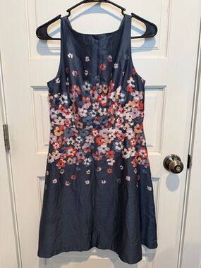 LOFT Navy Sleeveless Midi Dress with Pink and Red Floral Print